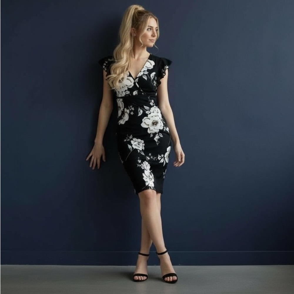 Floral Black Midi Dress - Picture 5 of 5
